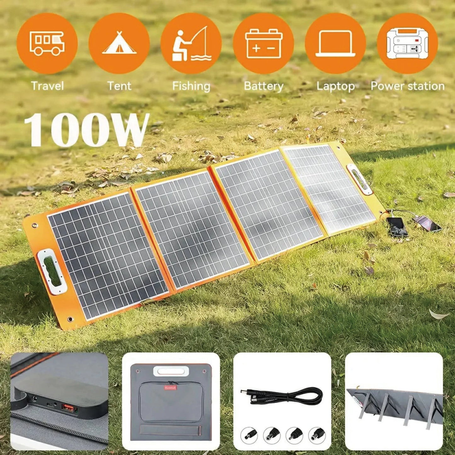Flashfish ポータブル ソーラーパネル 折りたたみ式ソーラーパネル | 100W/18V |ポータブル バッテリー